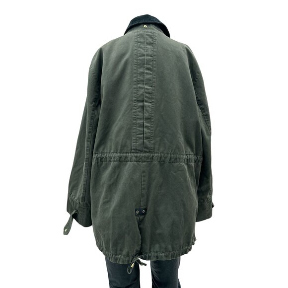 Zara Trafaluc Parka Oversized Overcoat Jacket Corduroy Zip Pocket Olive Green XL - Picture 2 of 10